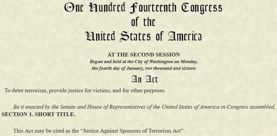 Screenshot of JASTA text courtesy of Congress.gov