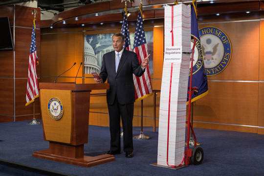 Speaker of the House John Boehner and the "Red Tape Tower."